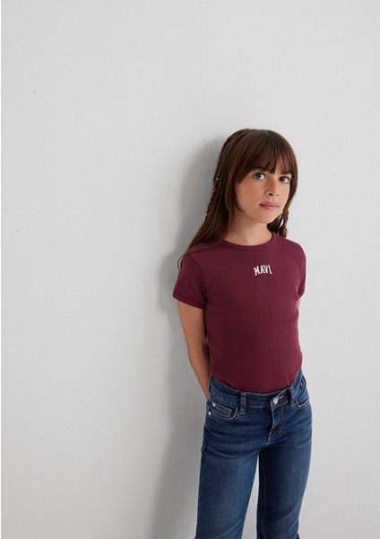 Mavi Logo Baskılı Bordo Tişört 7610350-70393