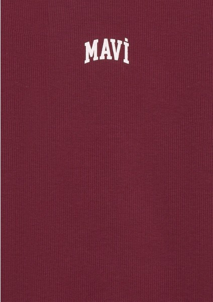 Mavi Logo Baskılı Bordo Tişört 7610350-70393