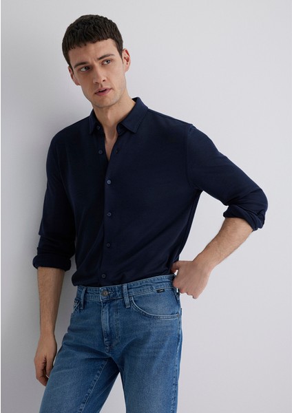 Liyosel Karışımlı Lacivert Gömlek 0211582-70488