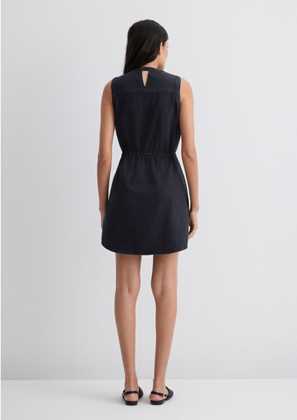 Suzy Gold Klasik Puslu Siyah Jean Elbise 130317-89755