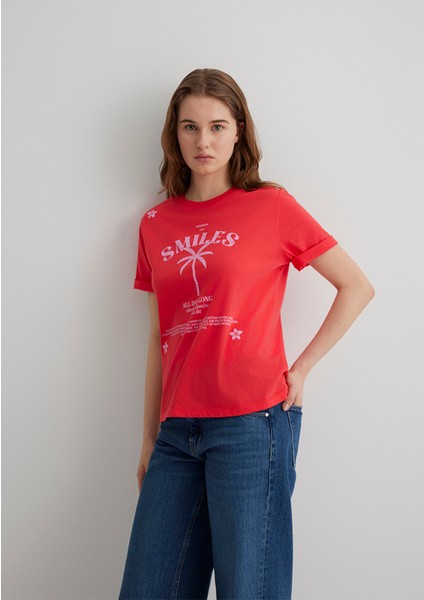 Baskılı Kırmızı Tişört 1613164-71083