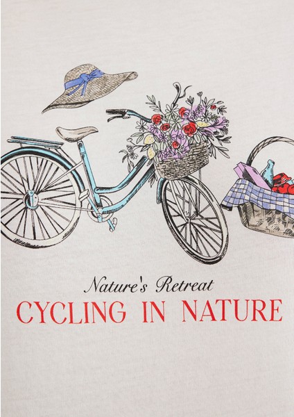 Bisiklet Baskılı Ekru Tişört 1613198-70057