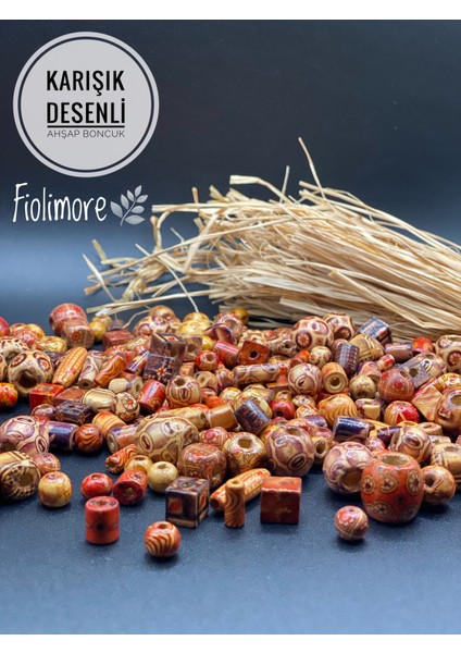 Ahşap Boncuk (50 Gram 70-80 Adet) Farklı Desen-Farklı Ölçü-Karışık-Tahta-Aksesuar-Renkli-Çeşit