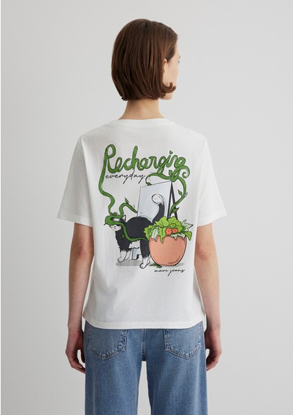 Kedi Baskılı Ekru Tişört 1613166-70057