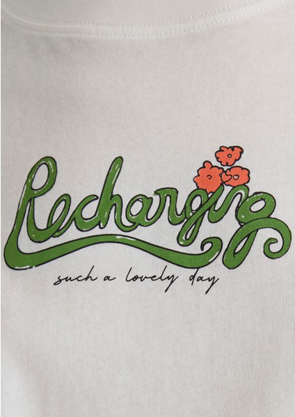 Kedi Baskılı Ekru Tişört 1613166-70057