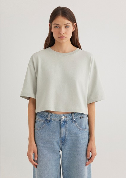 Gri Crop Basic Tişört 1612377-70082