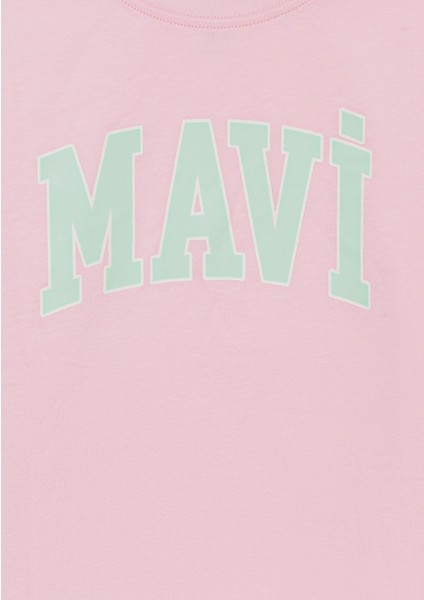 Mavi Logo Baskılı Pembe Tişört 7610109-86953