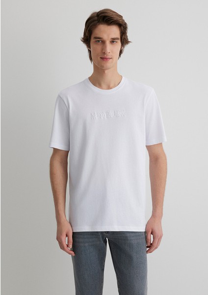 Mavi Black Nakışlı Beyaz Basic Tişört 0612644-620