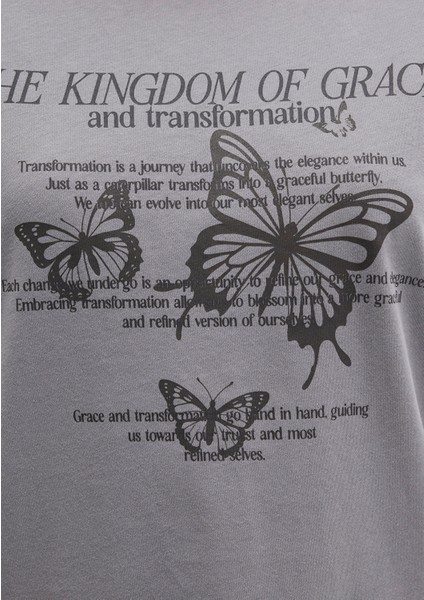 Kelebek Baskılı Gri Tişört 1613453-91066