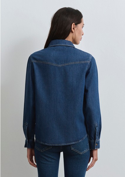 Angela Classic Denim Koyu Mavi Jean Gömlek 1210819-89252