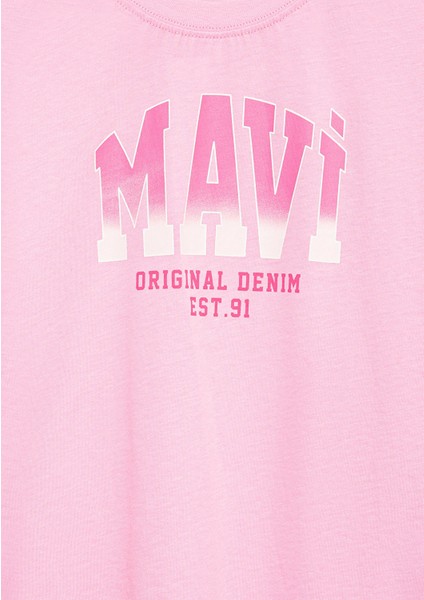 Mavi Logo Baskılı Pembe Tişört 7610386-70972