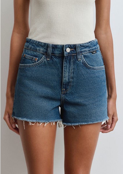 Cherry 90LAR Puslu Koyu Mavi Jean Şort 1410022-89732