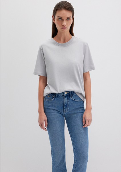 Bisiklet Yaka Gri Basic Tişört 1600955-83096