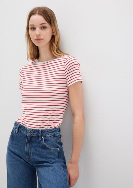 Bisiklet Yaka Çizgili Kırmızı Tişört 1612881-86680