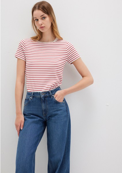 Bisiklet Yaka Çizgili Kırmızı Tişört 1612881-86680