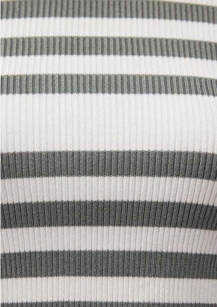 Bisiklet Yaka Çizgili Haki Kazak 1710521-87899