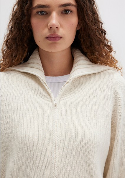 Yün Karışımlı Fermuarlı Ekru Hırka 1710482-70057