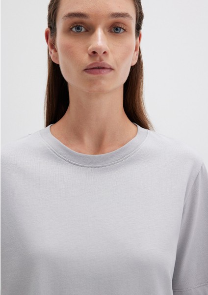 Bisiklet Yaka Gri Basic Tişört 1600955-83096