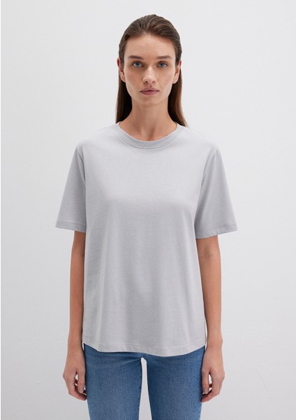 Bisiklet Yaka Gri Basic Tişört 1600955-83096