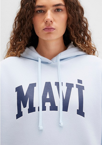 Mavi Logo Baskılı Kapüşonlu Mavi Sweatshirt 1600361-70717
