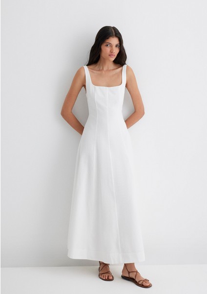 Askılı Beyaz Uzun Elbise 1310479-620