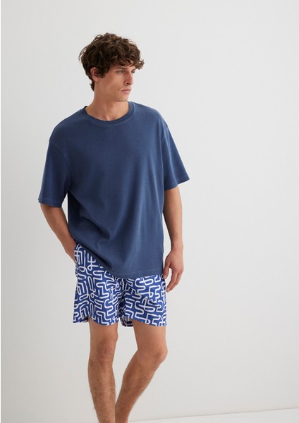 Baskılı Mavi Deniz Şortu 0911480-70758