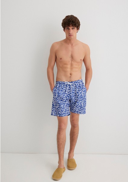 Baskılı Mavi Deniz Şortu 0911480-70758