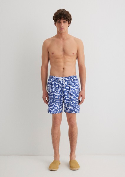 Baskılı Mavi Deniz Şortu 0911480-70758