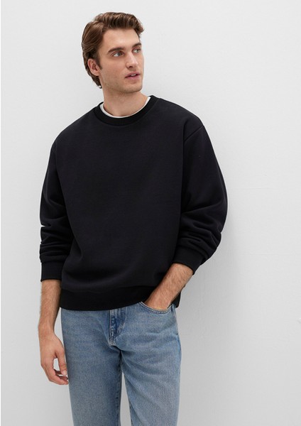 Bisiklet Yaka Siyah Basic Sweatshirt 0S10276-900