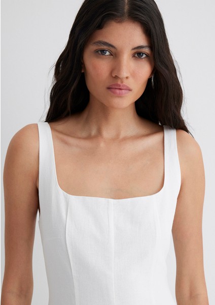 Askılı Beyaz Uzun Elbise 1310479-620