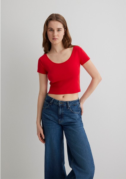 Kırmızı Basic Crop Tişört 1612374-70467