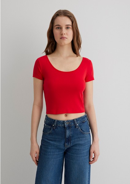 Kırmızı Basic Crop Tişört 1612374-70467