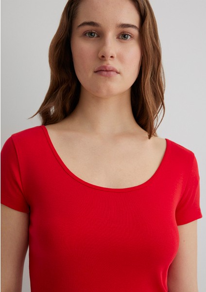 Kırmızı Basic Crop Tişört 1612374-70467