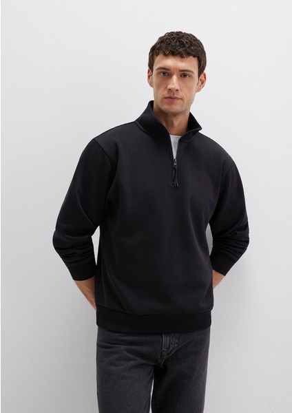 Yarı Fermuarlı Siyah Basic Sweatshirt 0S10278-900