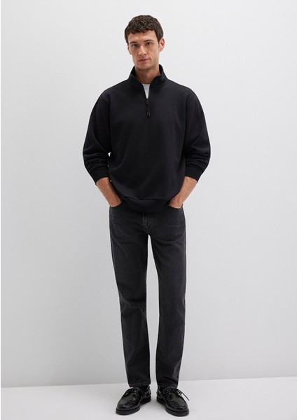 Yarı Fermuarlı Siyah Basic Sweatshirt 0S10278-900