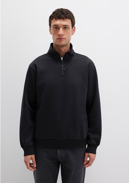 Yarı Fermuarlı Siyah Basic Sweatshirt 0S10278-900