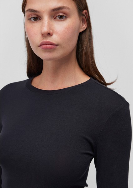 Uzun Kollu Siyah Crop Basic Tişört 1612822-900