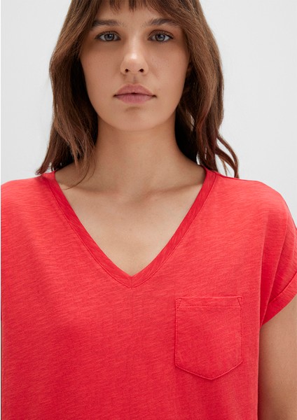 V Yaka Kırmızı Basic Tişört 1600961-71083