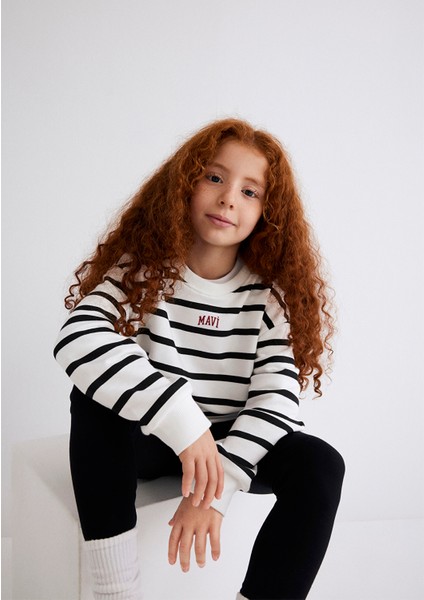 Mavi Logo Baskılı Siyah Çizgili Sweatshirt 7S10038-900