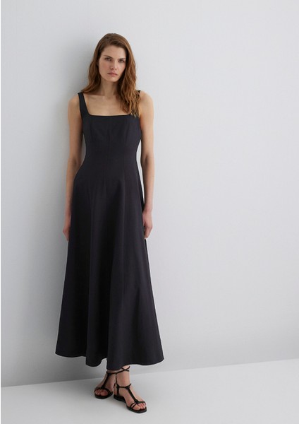 Askılı Siyah Uzun Elbise 1310479-900