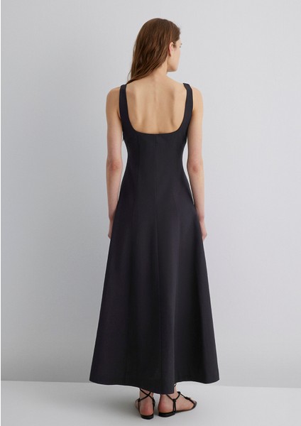 Askılı Siyah Uzun Elbise 1310479-900