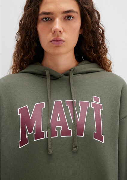 Mavi Logo Baskılı Kapüşonlu Haki Sweatshirt 1600361-71581