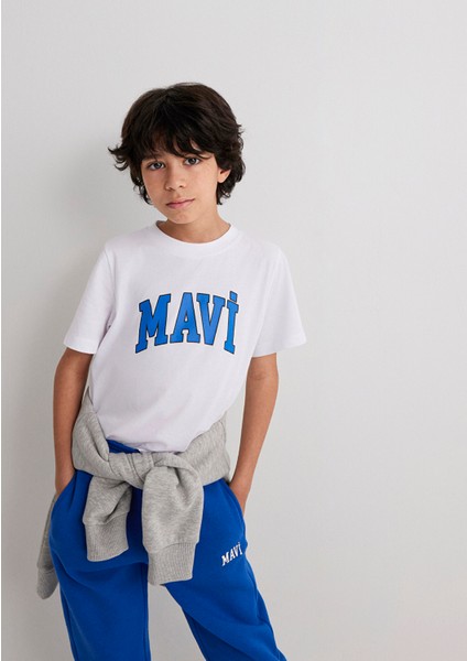 Mavi Logo Baskılı Beyaz Tişört 6610030-620