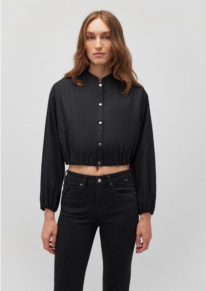 Siyah Tencel TM Lyocell Crop Ceket Gömlek 1210857-900