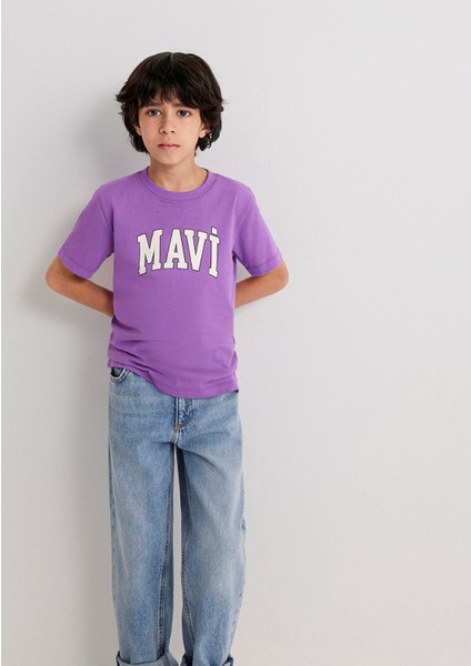 Mavi Logo Baskılı Mor Tişört 6610030-70606