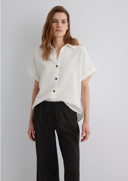 Dokulu Ekru Gömlek 1210758-70057