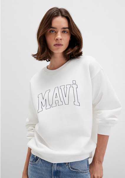Mavi Logo Baskılı Beyaz Sweatshirt 1611192-70057