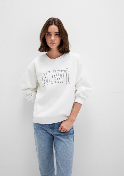 Mavi Logo Baskılı Beyaz Sweatshirt 1611192-70057