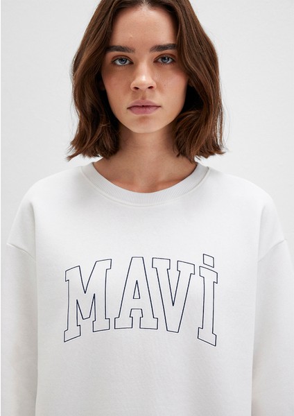 Mavi Logo Baskılı Beyaz Sweatshirt 1611192-70057