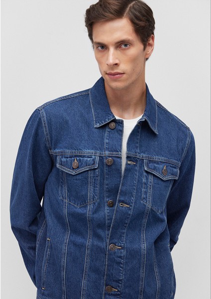 Drake 90lar Puslu Koyu Mavi Jean Ceket 010143-87939